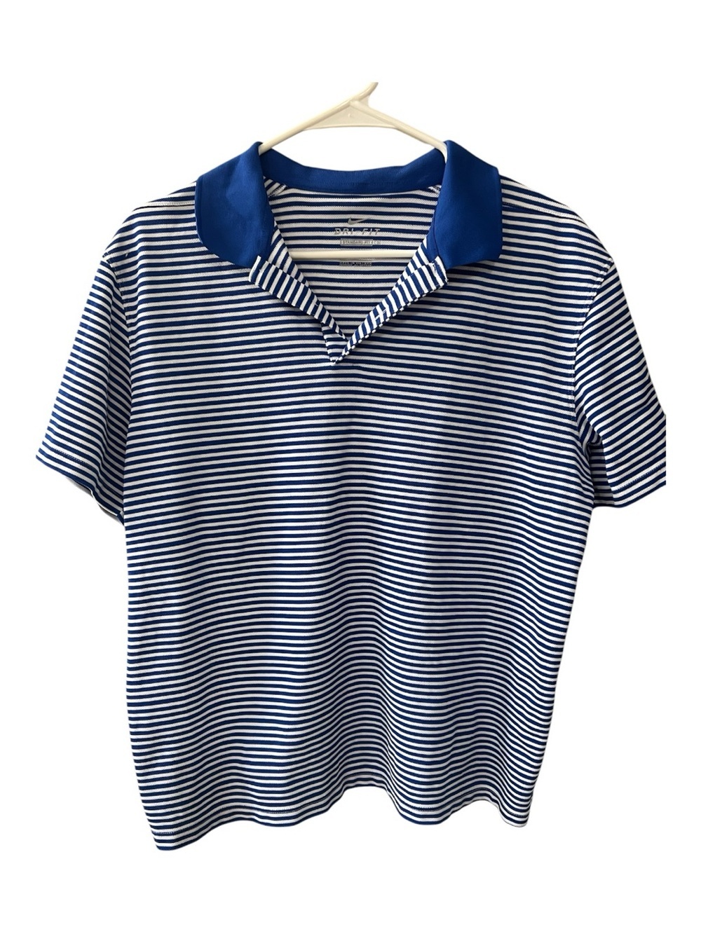 Nike Blue and White Striped Standard Fit  Dri-FIT Golf  Polo Size L Women